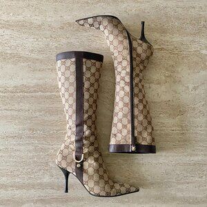 Vintage Gucci Guccissima Canvas Ring Knee High Boots